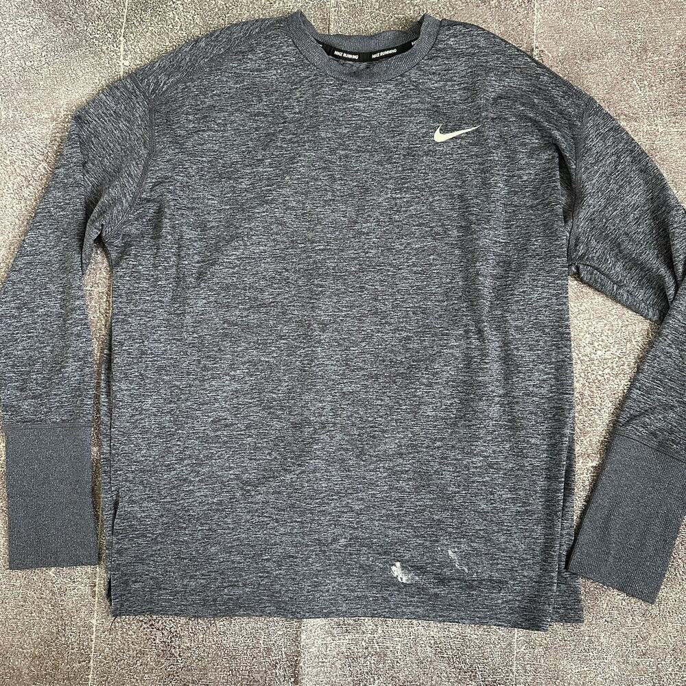 Men's Nike Running Element Dri Fit Heather Blue Long Sleeve Crewneck Shirt Sz XL